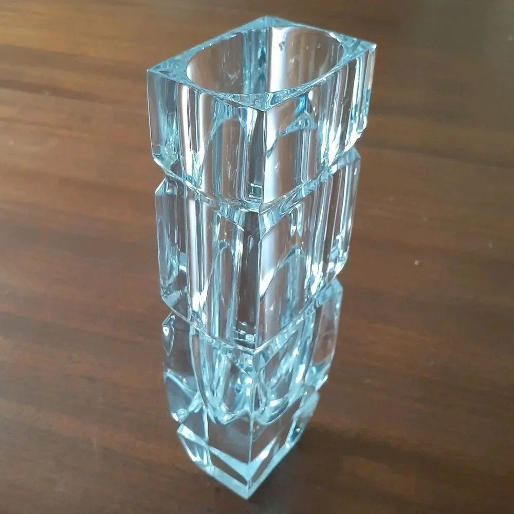 Heavy lead Crystal Bud Vase blocky Rectangular Shape glass flower vase block